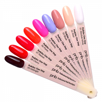 A palette of gel polishes on tips Podolac One step 01-09 PNB