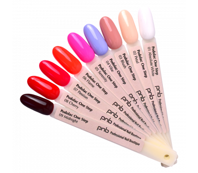 A palette of gel polishes on tips Podolac One step 01-09 PNB