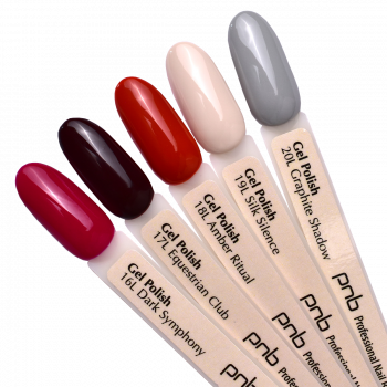 A palette of gel polishes on tips Ice Gem 16L-20L PNB