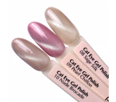 A palette of gel polishes on tips Cat Eye 08-10 PNB