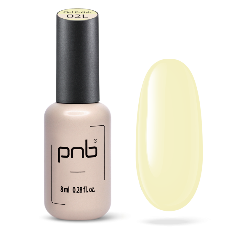 Gel nail polish PNB 02L Butter yellow, 8 ml