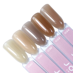 A palette of Creamy Builder Gel 030-034 on tips JOIA vegan