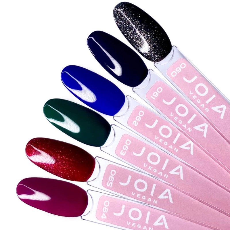 A palette of gel polishes on tips 060-065 JOIA vegan