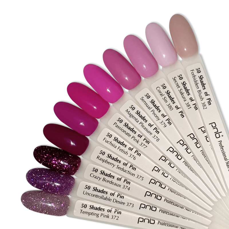 A palette of gel polishes on tips 372-382 PNB