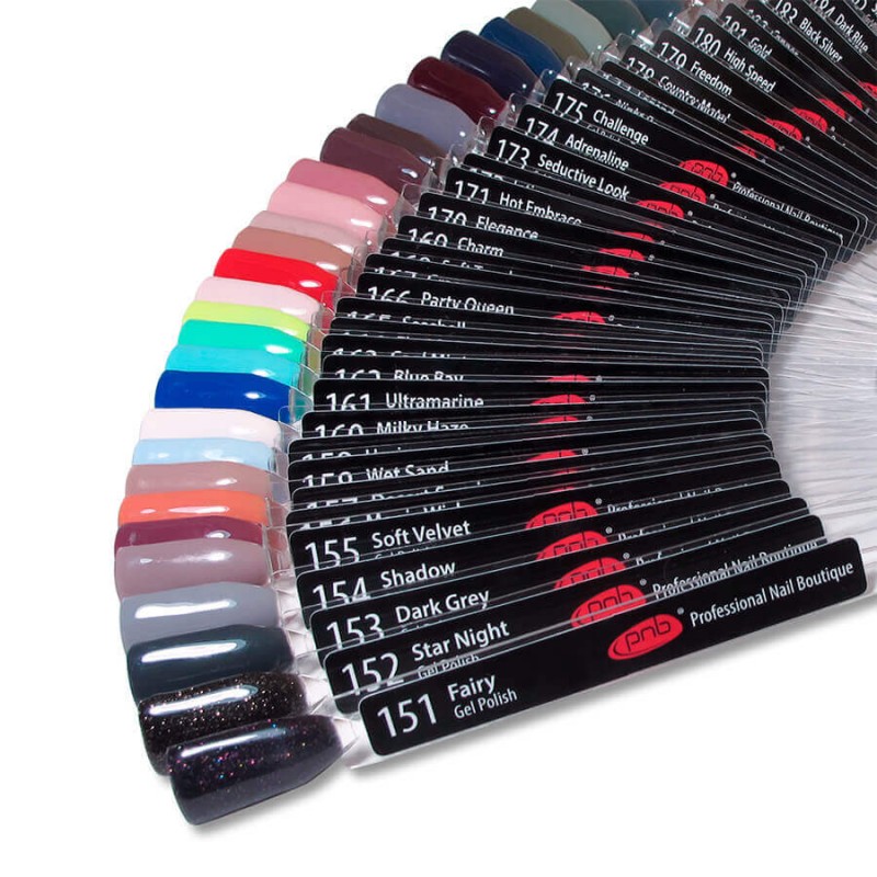 A palette of gel polishes on tips 001-294 PNB