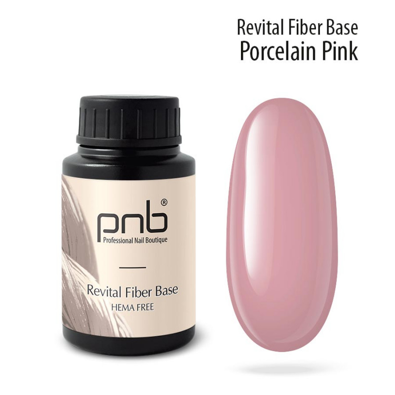 Baza hybrydowa z włóknami nylonowymi  UV/LED Revital Fiber Base PNB, Porcelain Pink, HEMA FREE, 30 ml