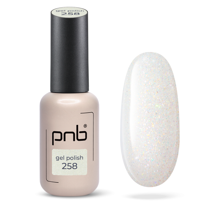 Gel nail polish silver PNB №258, with shimmer (8 ml)