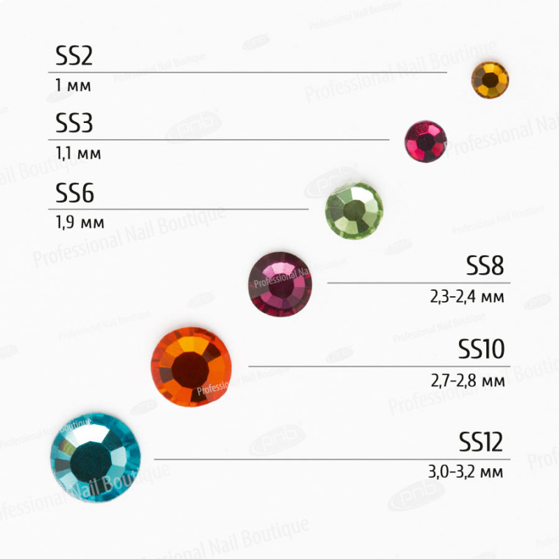 Rhinestones PNB Colorful mix ss2, ss3, ss6, ss8, ss10, ss12, 200 pcs
