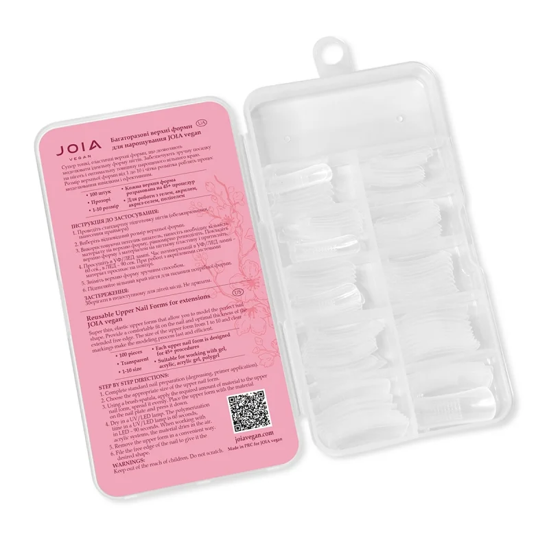 Tipsy wielokrotnego użytku Reusable Upper Nail Forms for extensions JOIA vegan. 100 pcs