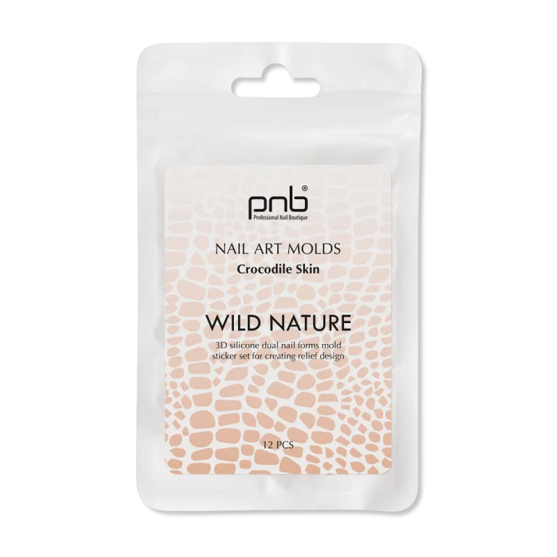 PNB Silikonowe moldy dla górnych form Wild Nature Nail Art Molds, Crocodile pattern, 12 szt